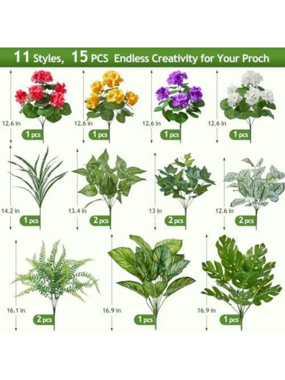 15 Bundles UV Resistant Faux Plants & Flowers for Outdoor Garden Decor, Patio - Picture 2 of 6